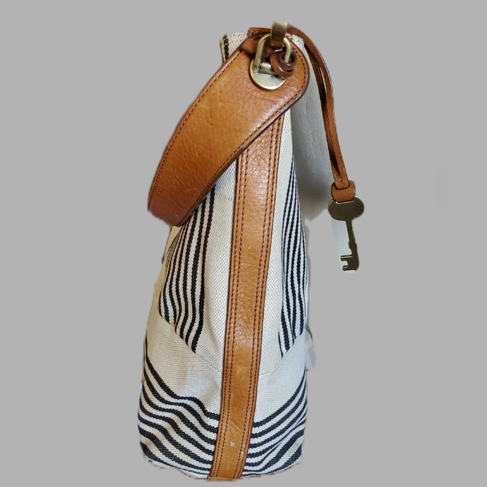 Fossil Brown and Cream Striped Shoulder Bag - Picture 6 of 10